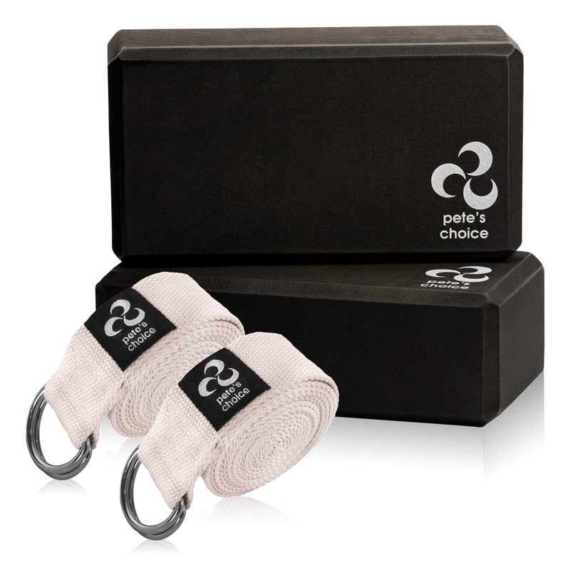 Pete's Choice 2 Yoga Blocks + 2 Yoga Straps - Starter Kit for Beginners, Ideal for Home Indoor Exercises - Image 1